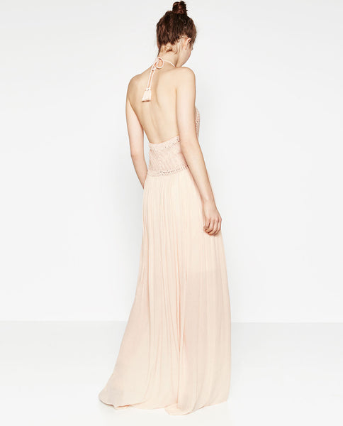 LONG HALTER NECK DRESS