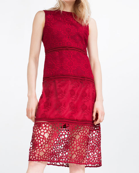 CONTRAST EMBROIDERED DRESS WITH LACE