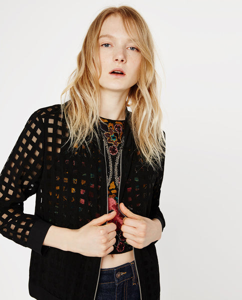 SHEER DETAIL BOMBER JACKET