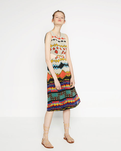 MIDI DRESS WITH TRIBAL SLITS