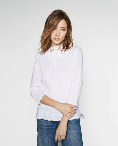 HIGH COLLAR LINEN BLOUSE