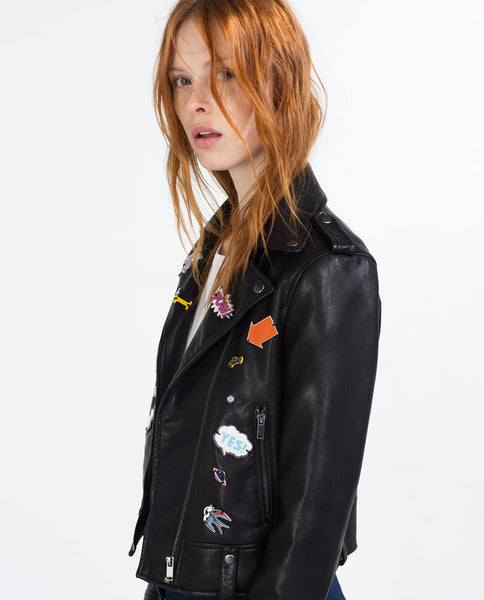 FAUX LEATHER BADGE JACKET